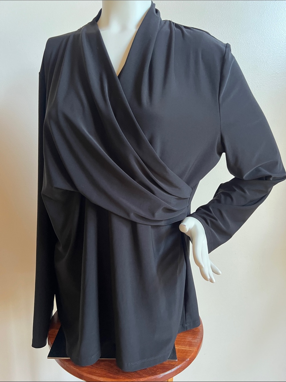 Dkny Black Draped Crossover Long-Sleeve Blouse